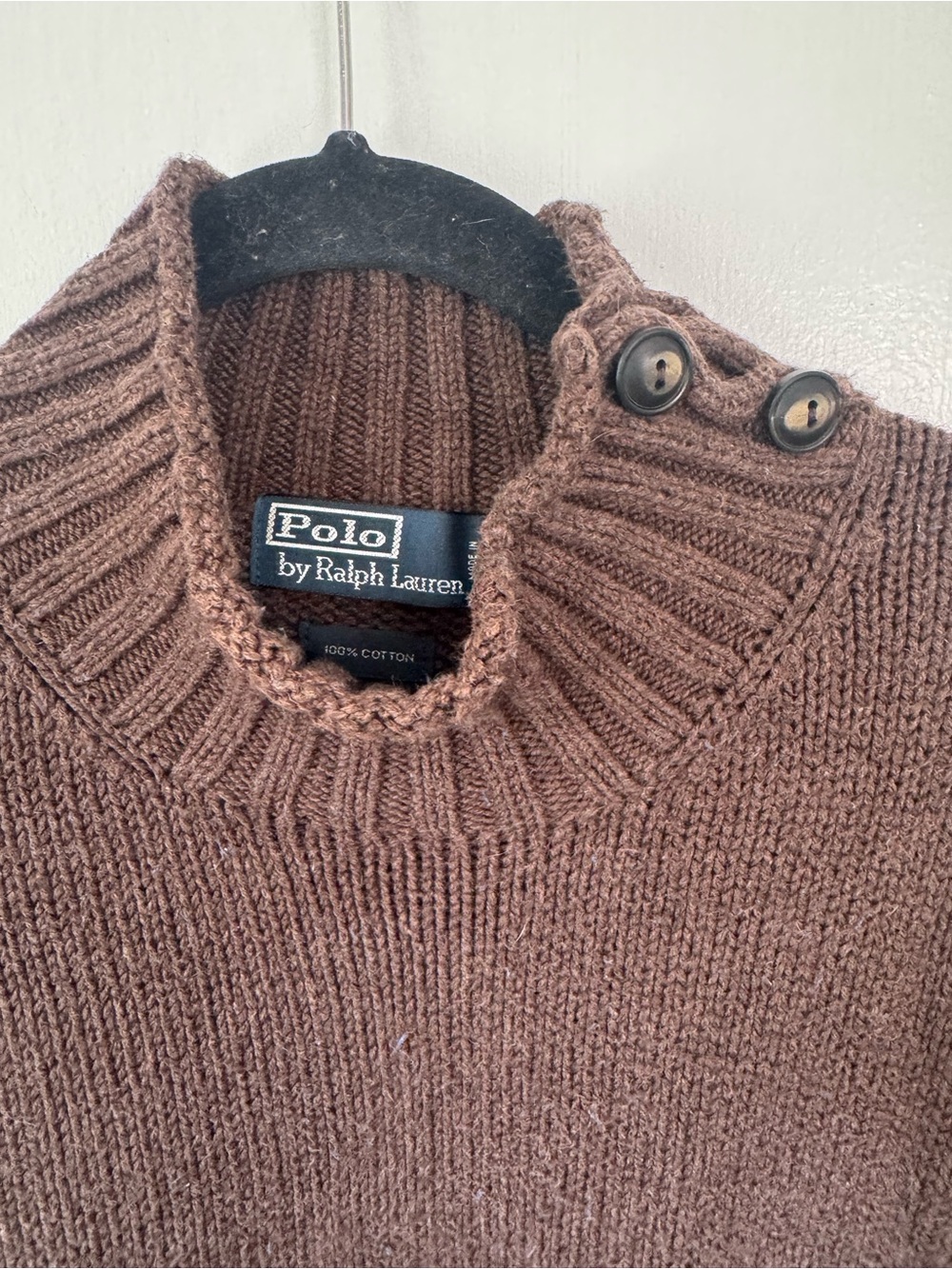 Polo Ralph Lauren Brown Crewneck Button-Shoulder Sweater